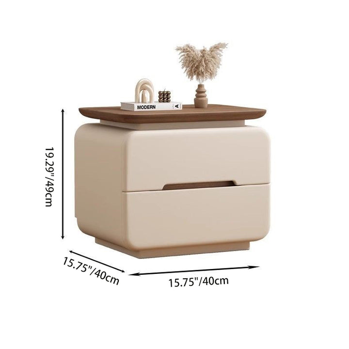 Table de chevet contemporaine créative en bois massif, contreplaqué et faux cuir, carrée arrondie, à 2 tiroirs pour chambre à coucher 