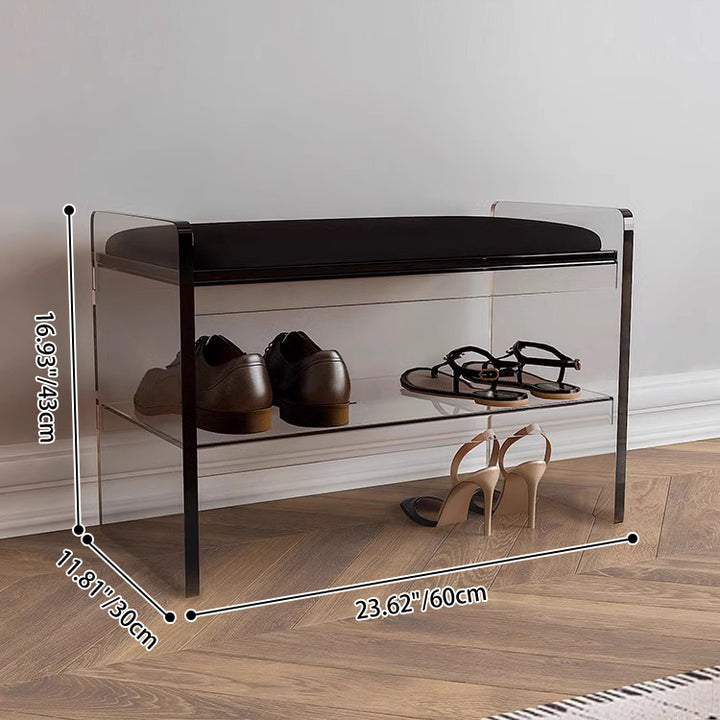 Moderner minimalistischer Schuhbank aus hochwertigem Leder und Acryl mit abgerundeten rechteckigen Formen und 2 Ebenen für das Wohnzimmer 
