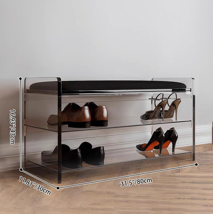 Modern Minimalist Top Grain Leather Acrylic Rounded Rectangular Shoe Bench With 2-Tier For Living Room