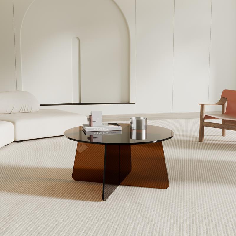 Table basse ronde contemporaine en acrylique scandinave avec base stable pour salon 