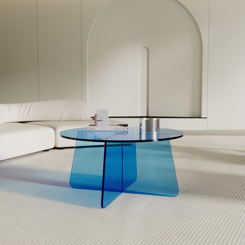 Table basse ronde contemporaine en acrylique scandinave avec base stable pour salon 
