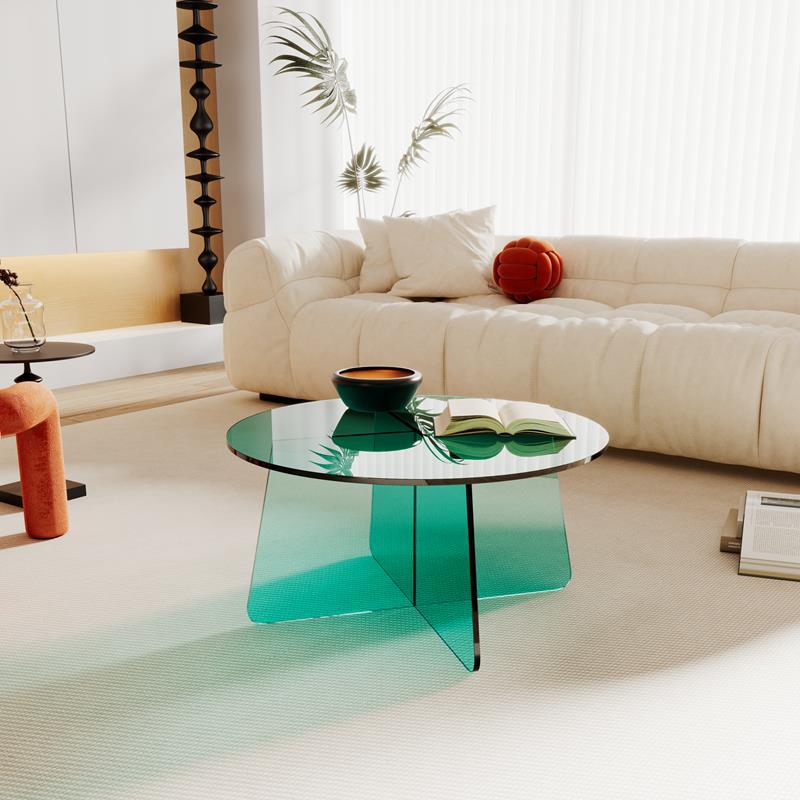 Table basse ronde contemporaine en acrylique scandinave avec base stable pour salon 