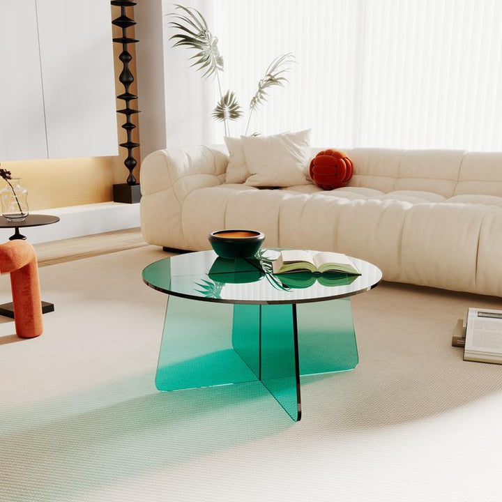 Table basse ronde contemporaine en acrylique scandinave avec base stable pour salon 