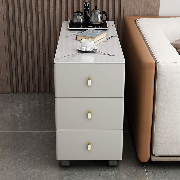 Contemporary Nordic Sintered Stone Particalboard Rectangular Side Table With 3 Drawers For Living Room