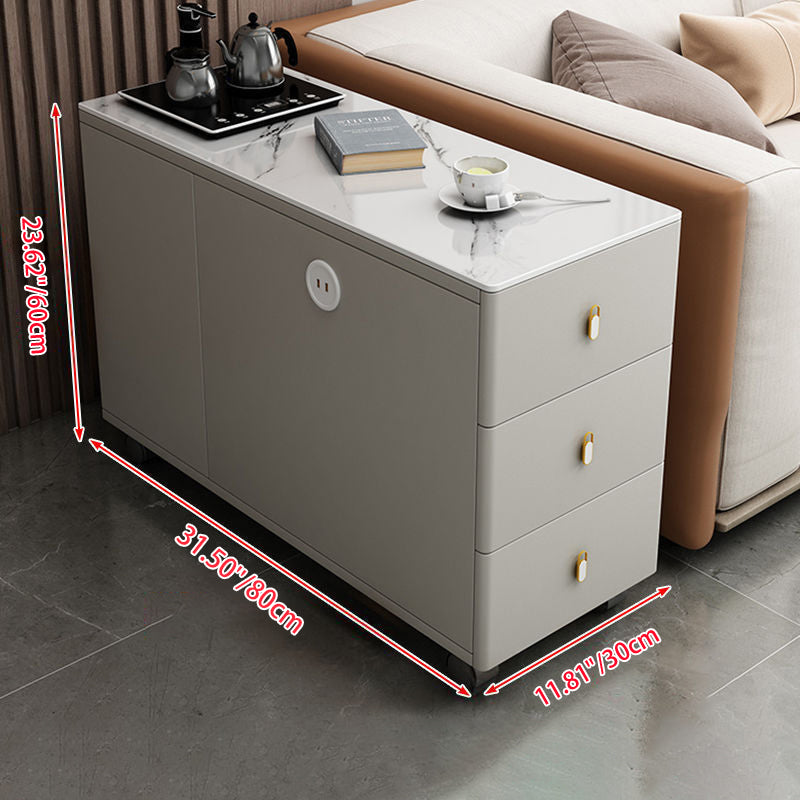 Contemporary Nordic Sintered Stone Particalboard Rectangular Side Table With 3 Drawers For Living Room
