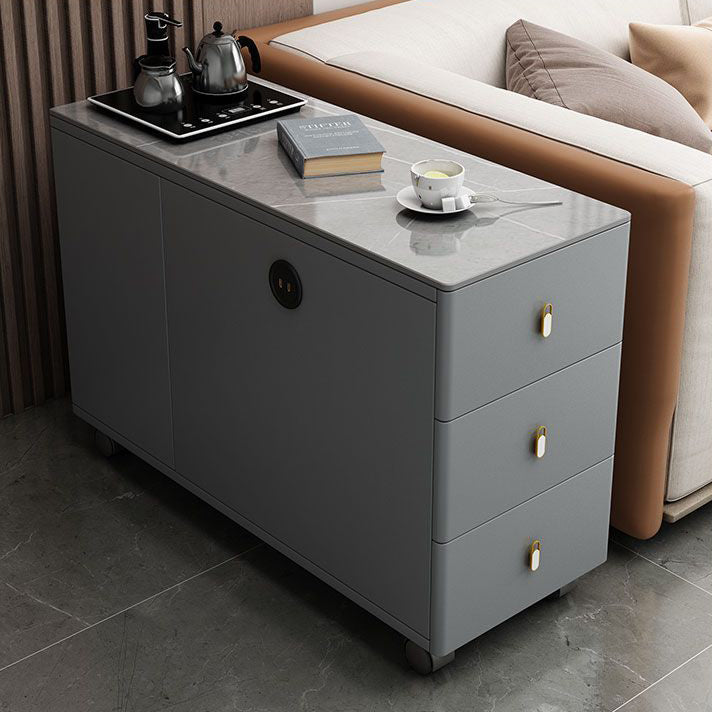 Contemporary Nordic Sintered Stone Particalboard Rectangular Side Table With 3 Drawers For Living Room