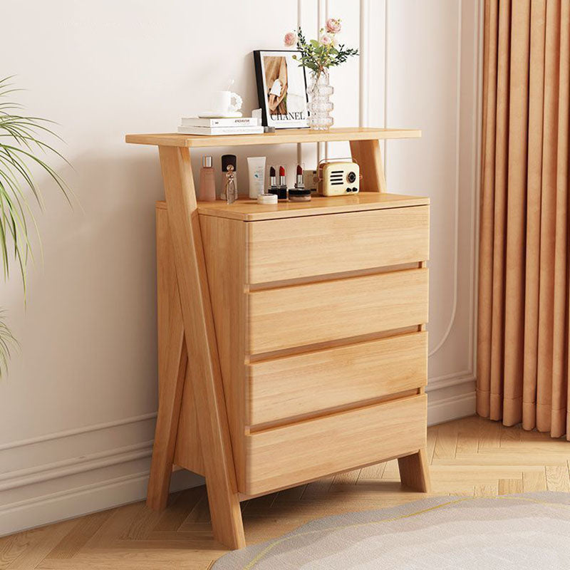 Traditional Chinese Solid Wood Multi-Layer Board Rubberwood Rectangular Sideboard 4-Drawer Storage Cabinet For Living Room