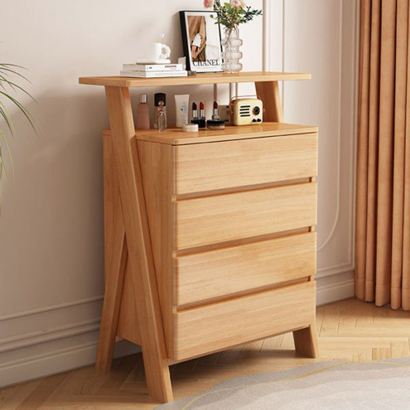 Traditional Chinese Solid Wood Multi-Layer Board Rubberwood Rectangular Sideboard 4-Drawer Storage Cabinet For Living Room