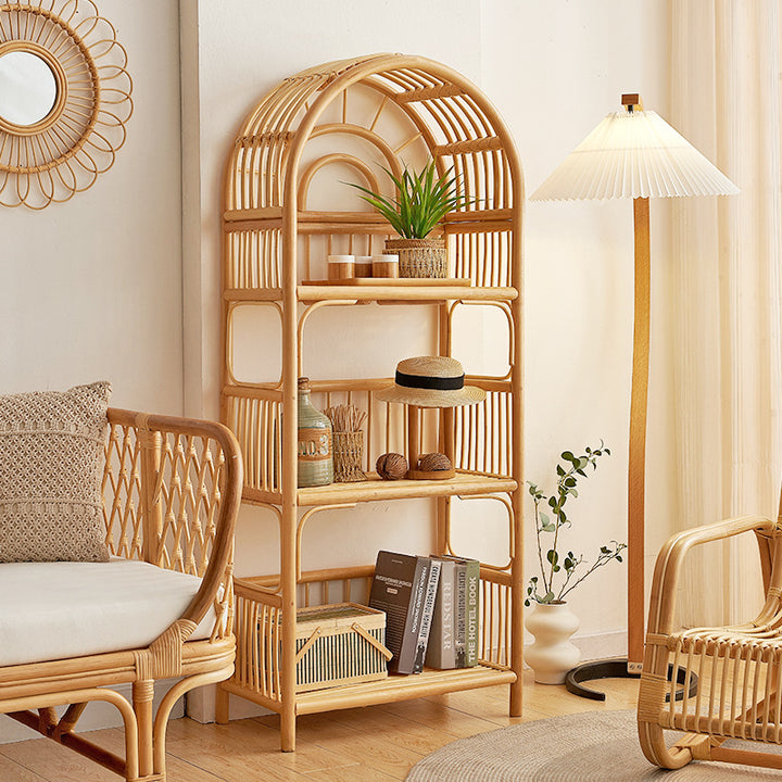 Traditionelles japanisches indonesisches Rattan-Bogenregal 3/4-stufiges Regal für das Wohnzimmer 