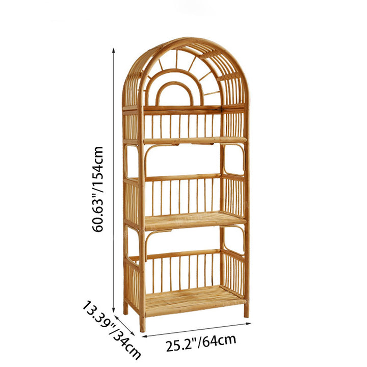 Traditionelles japanisches indonesisches Rattan-Bogenregal 3/4-stufiges Regal für das Wohnzimmer 