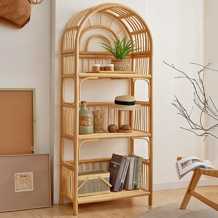 Traditionelles japanisches indonesisches Rattan-Bogenregal 3/4-stufiges Regal für das Wohnzimmer 
