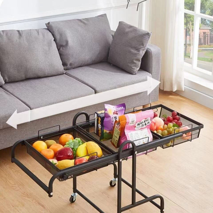 Moderner minimalistischer Rollwagen aus Kohlenstoffstahl mit offenem quadratischen 3-stufigen Regal für das Wohnzimmer 