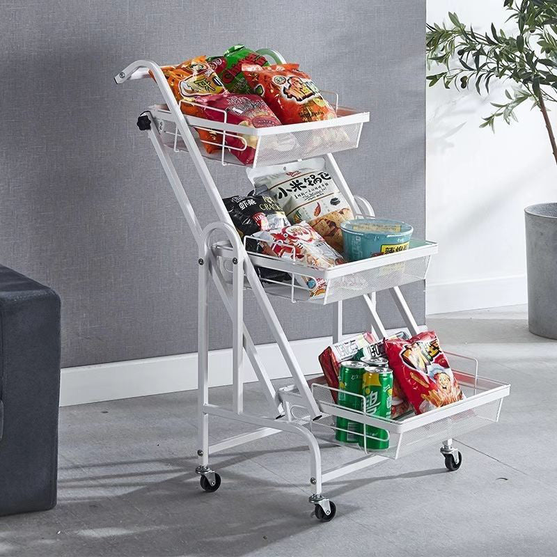 Moderner minimalistischer Rollwagen aus Kohlenstoffstahl mit offenem quadratischen 3-stufigen Regal für das Wohnzimmer 