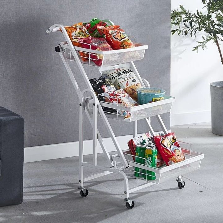 Moderner minimalistischer Rollwagen aus Kohlenstoffstahl mit offenem quadratischen 3-stufigen Regal für das Wohnzimmer 