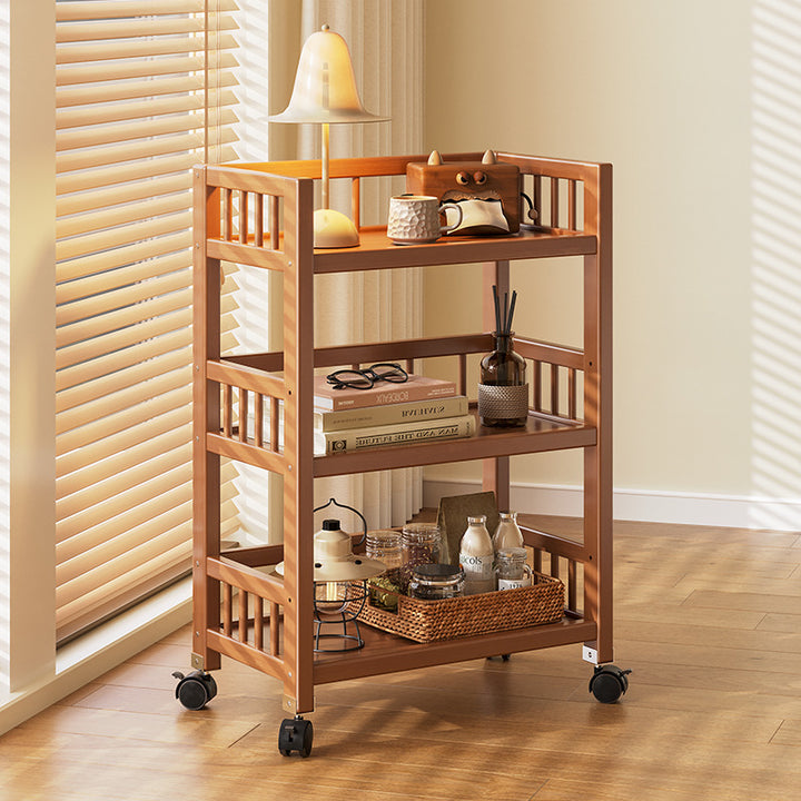 Modern Minimalist Bamboo &amp; MDF Mobile Square Storage Shelf 2/3 Tier Living Room