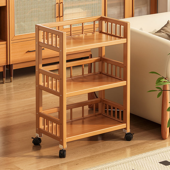 Modern Minimalist Bamboo &amp; MDF Mobile Square Storage Shelf 2/3 Tier Living Room