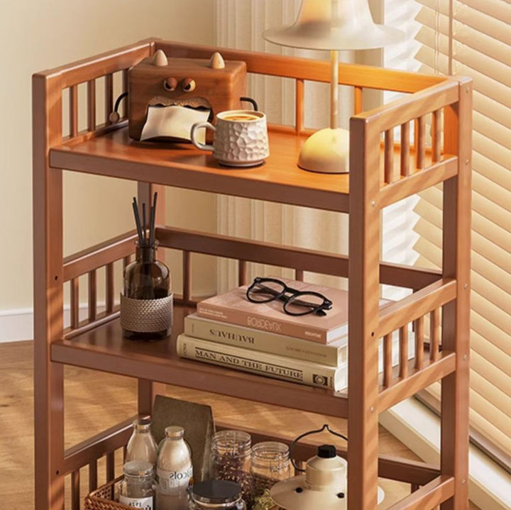 Modern Minimalist Bamboo &amp; MDF Mobile Square Storage Shelf 2/3 Tier Living Room