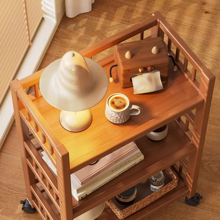 Modern Minimalist Bamboo &amp; MDF Mobile Square Storage Shelf 2/3 Tier Living Room