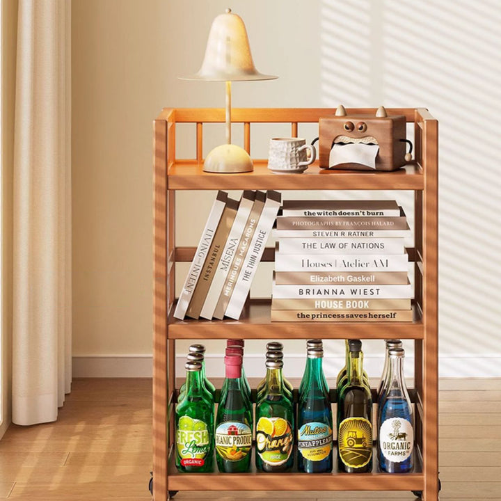 Modern Minimalist Bamboo &amp; MDF Mobile Square Storage Shelf 2/3 Tier Living Room