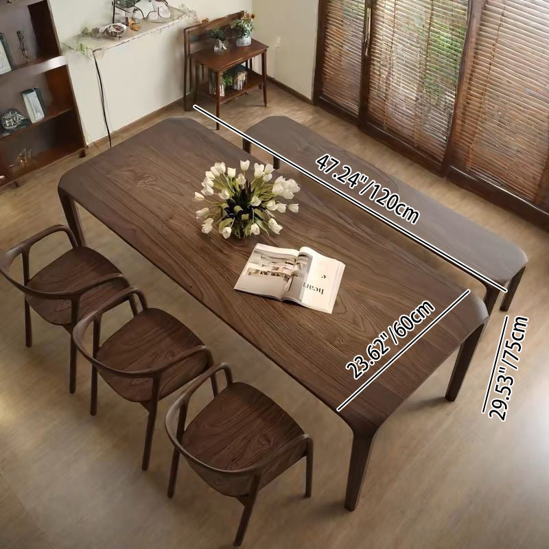 Traditional Chinese Walnut Wood Rounded Rectangular Dining Table 1-Tier For Dining Room