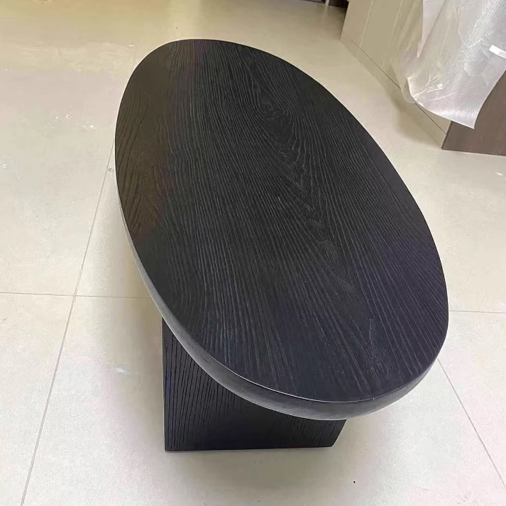 Table basse ovale carrée en bois de pin vintage traditionnel, 1 niveau, pour salon 