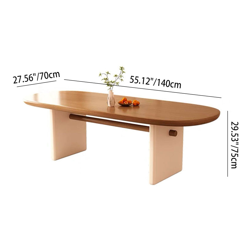 Traditional French Pine Wood Long Oval Square Coffee Table 1-Tier For Living Room