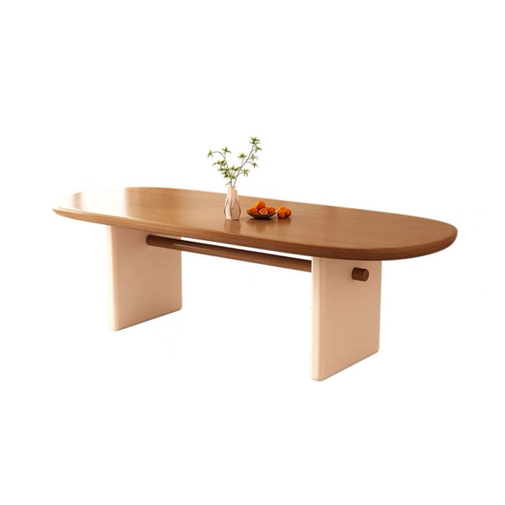 Traditional French Pine Wood Long Oval Square Coffee Table 1-Tier For Living Room