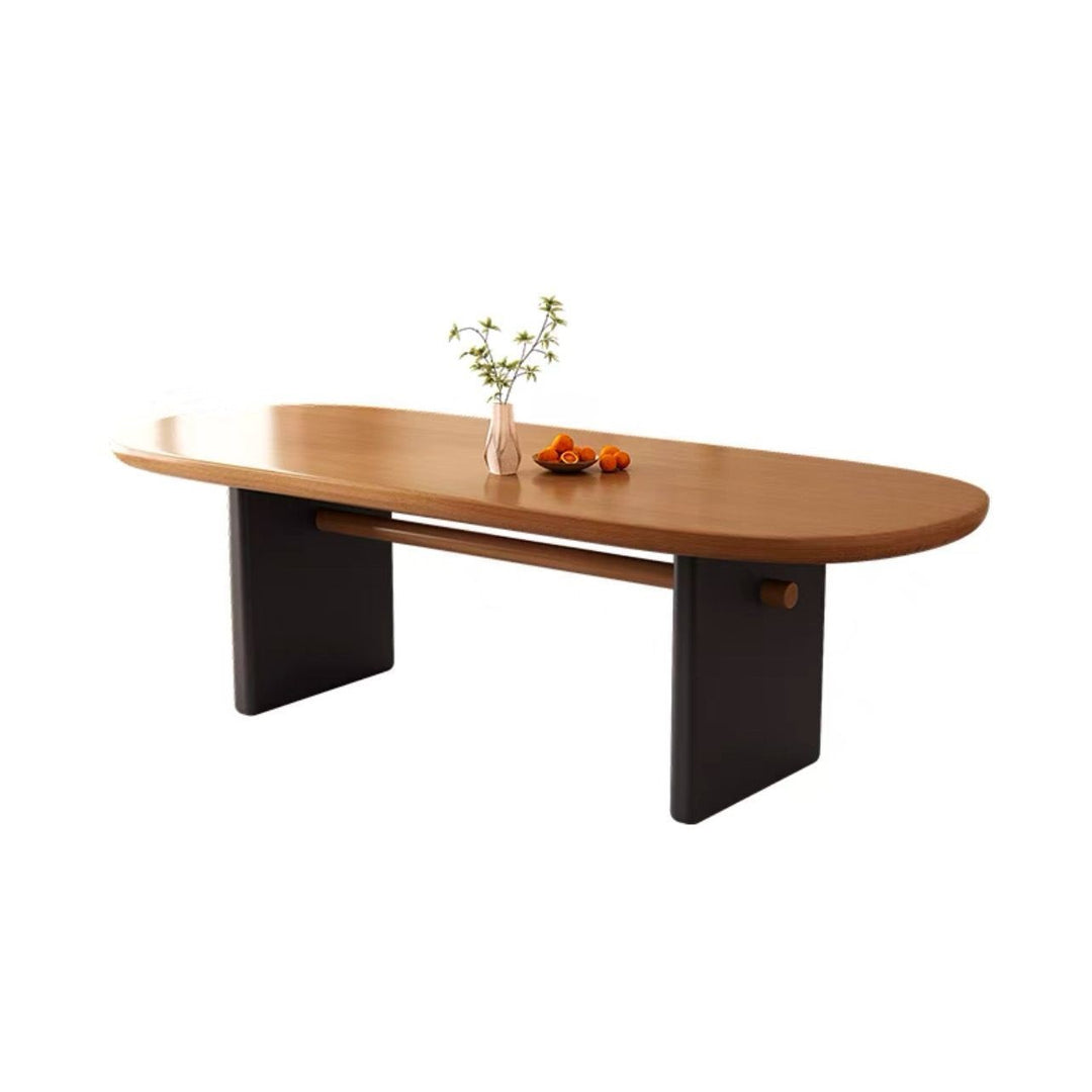 Traditional French Pine Wood Long Oval Square Coffee Table 1-Tier For Living Room