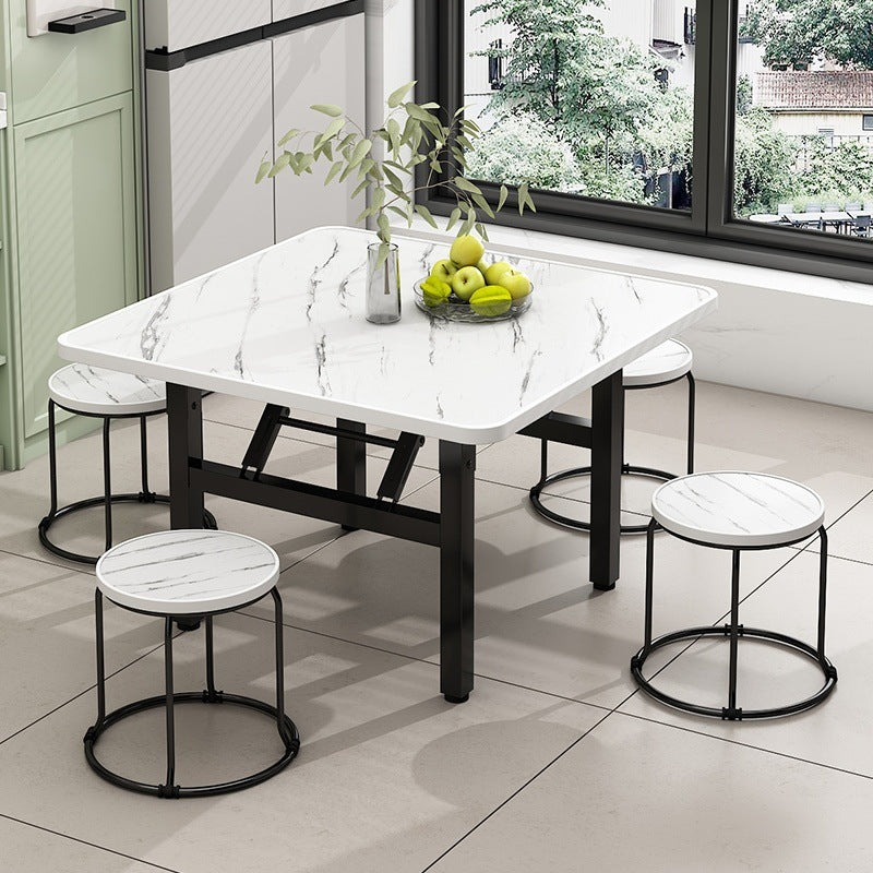 Table basse carrée pliante en acier au carbone et panneau de fibres à densité moyenne nordique contemporaine pour salon 