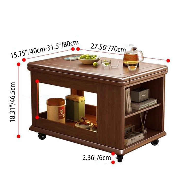 Traditional Vintage Rubberwood Metal Mobile Rectangular Coffee Table With 3-Tier For Living Room