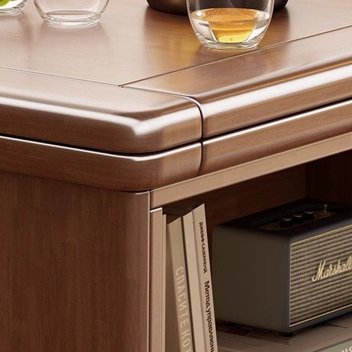 Table basse rectangulaire mobile traditionnelle vintage en bois d’hévéa et métal avec 3 niveaux pour salon 