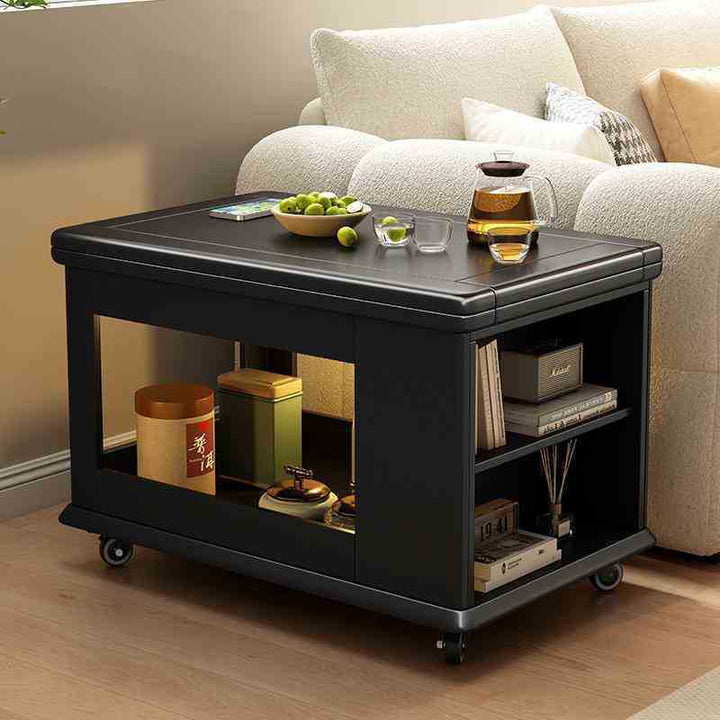 Traditional Vintage Rubberwood Metal Mobile Rectangular Coffee Table With 3-Tier For Living Room