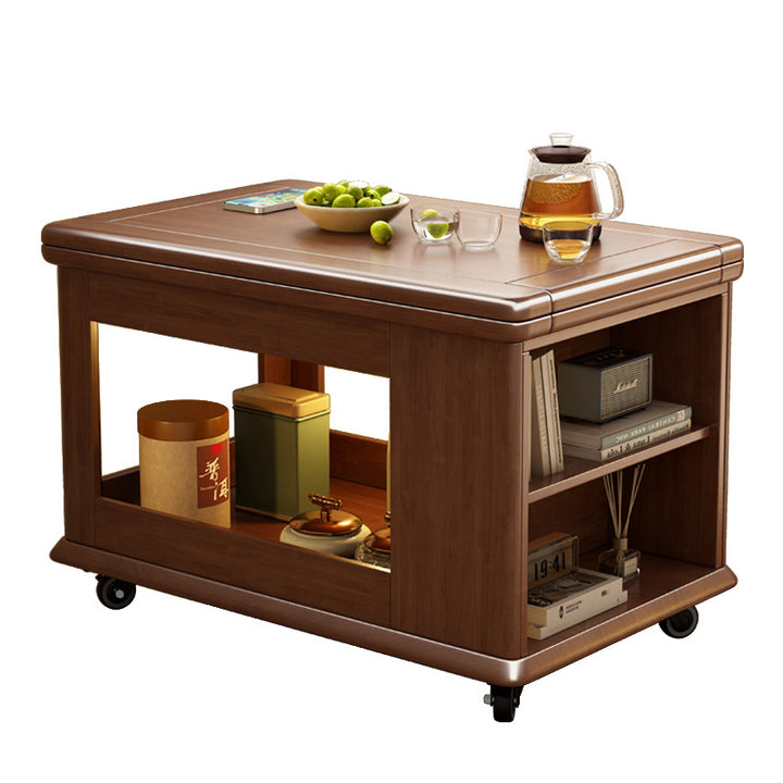 Table basse rectangulaire mobile traditionnelle vintage en bois d’hévéa et métal avec 3 niveaux pour salon 