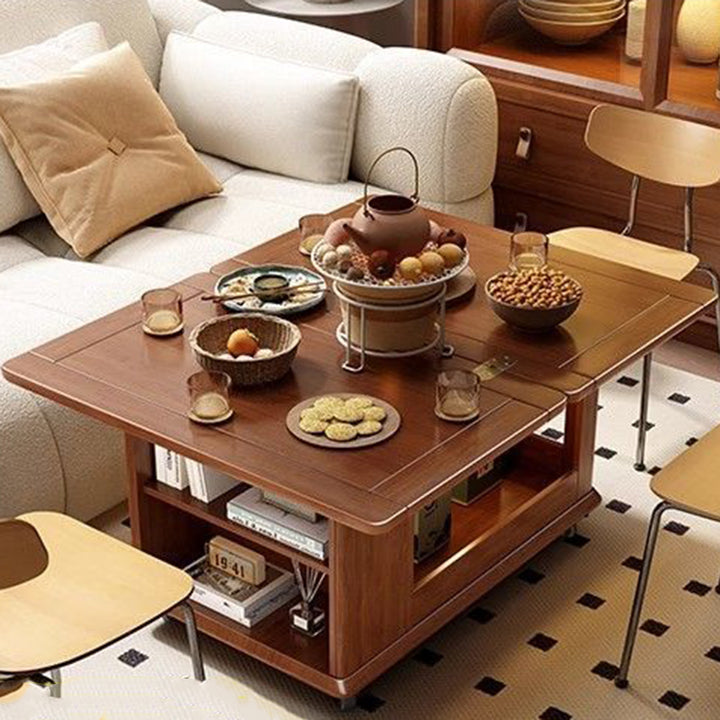 Traditional Vintage Rubberwood Metal Mobile Rectangular Coffee Table With 3-Tier For Living Room