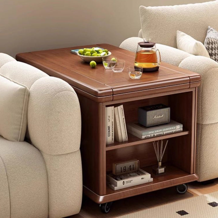 Traditional Vintage Rubberwood Metal Mobile Rectangular Coffee Table With 3-Tier For Living Room