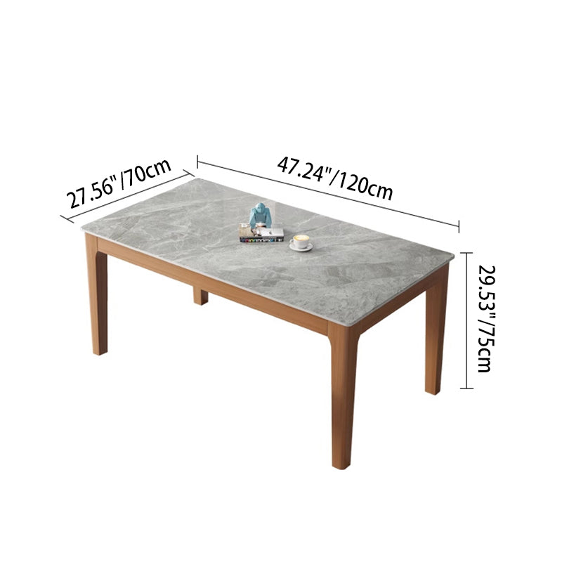 Contemporary Nordic Sintered Stone Rubberwood Rounded Rectangle Dining Table For 4 Seaters