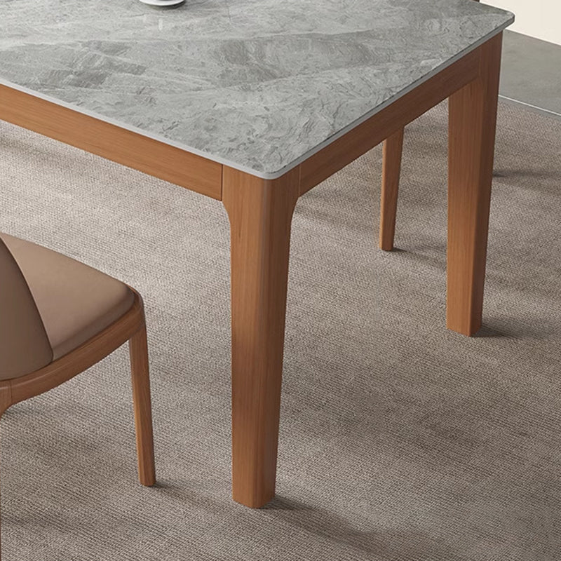 Contemporary Nordic Sintered Stone Rubberwood Rounded Rectangle Dining Table For 4 Seaters