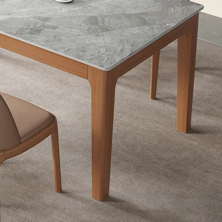 Contemporary Nordic Sintered Stone Rubberwood Rounded Rectangle Dining Table For 4 Seaters