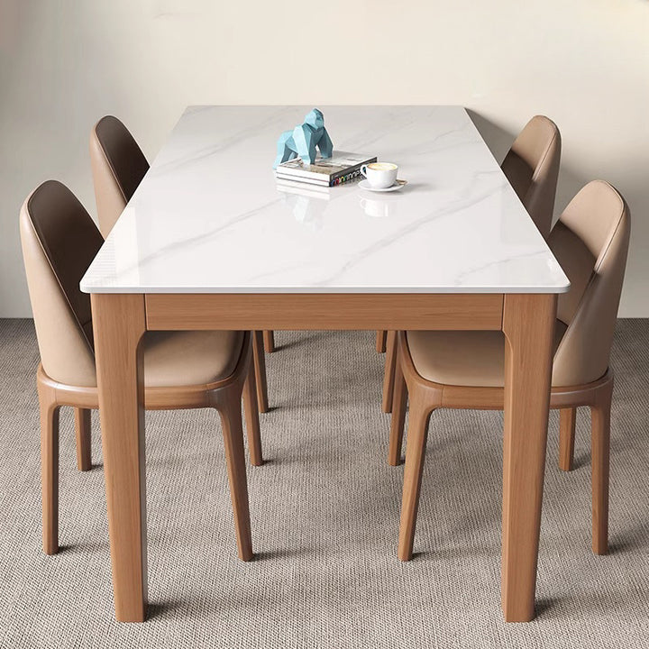 Contemporary Nordic Sintered Stone Rubberwood Rounded Rectangle Dining Table For 4 Seaters