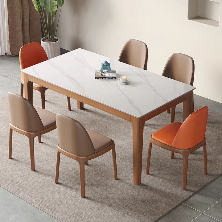 Contemporary Nordic Sintered Stone Rubberwood Rounded Rectangle Dining Table For 4 Seaters