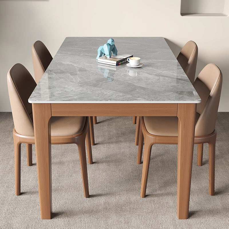Contemporary Nordic Sintered Stone Rubberwood Rounded Rectangle Dining Table For 4 Seaters