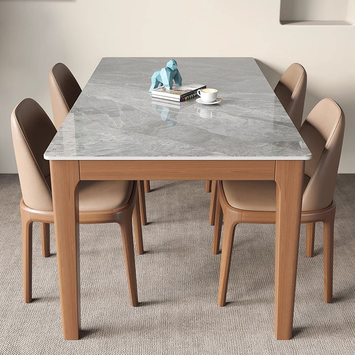 Contemporary Nordic Sintered Stone Rubberwood Rounded Rectangle Dining Table For 4 Seaters