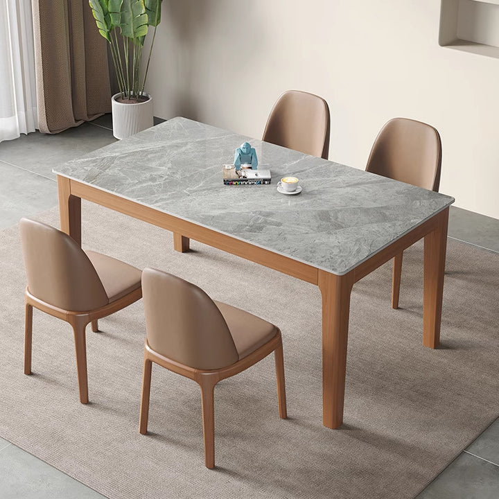 Contemporary Nordic Sintered Stone Rubberwood Rounded Rectangle Dining Table For 4 Seaters