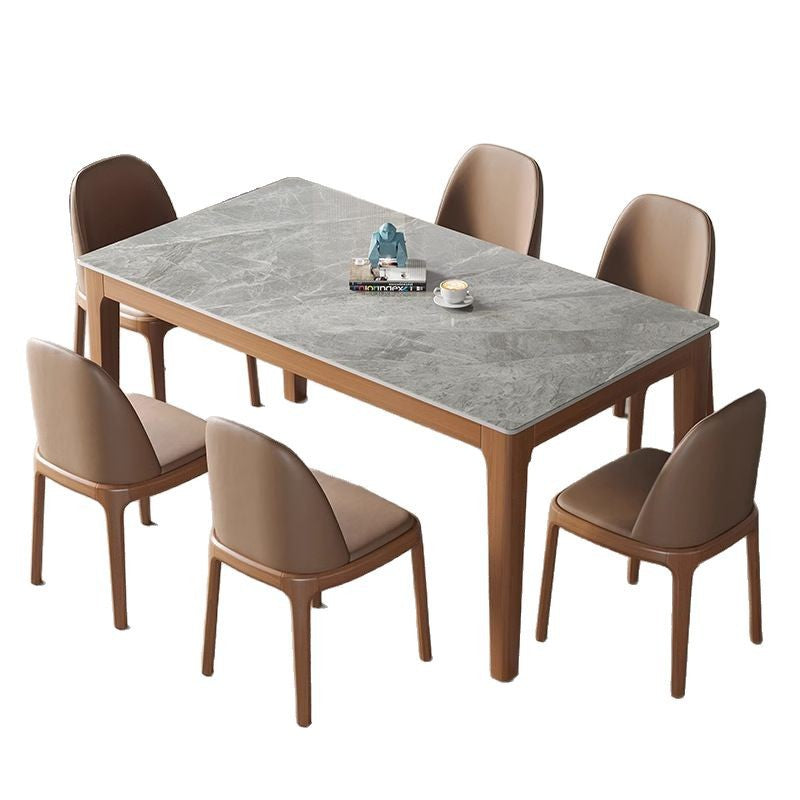 Contemporary Nordic Sintered Stone Rubberwood Rounded Rectangle Dining Table For 4 Seaters
