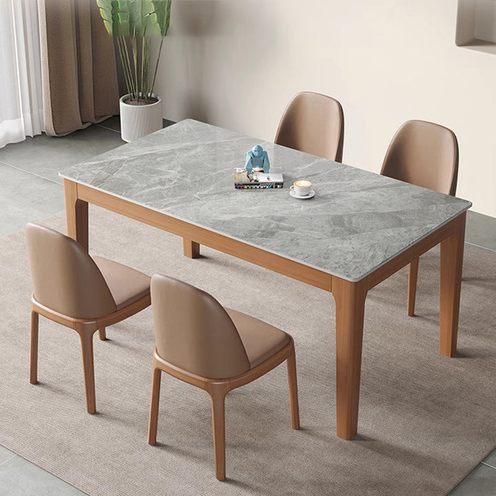 Contemporary Nordic Sintered Stone Rubberwood Rounded Rectangle Dining Table For 4 Seaters