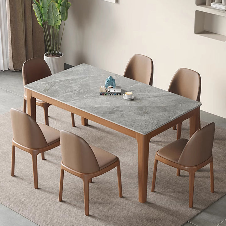 Contemporary Nordic Sintered Stone Rubberwood Rounded Rectangle Dining Table For 4 Seaters