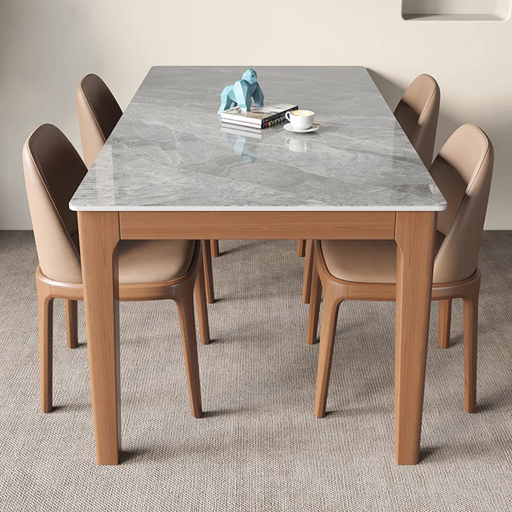 Contemporary Nordic Sintered Stone Rubberwood Rounded Rectangle Dining Table For 4 Seaters
