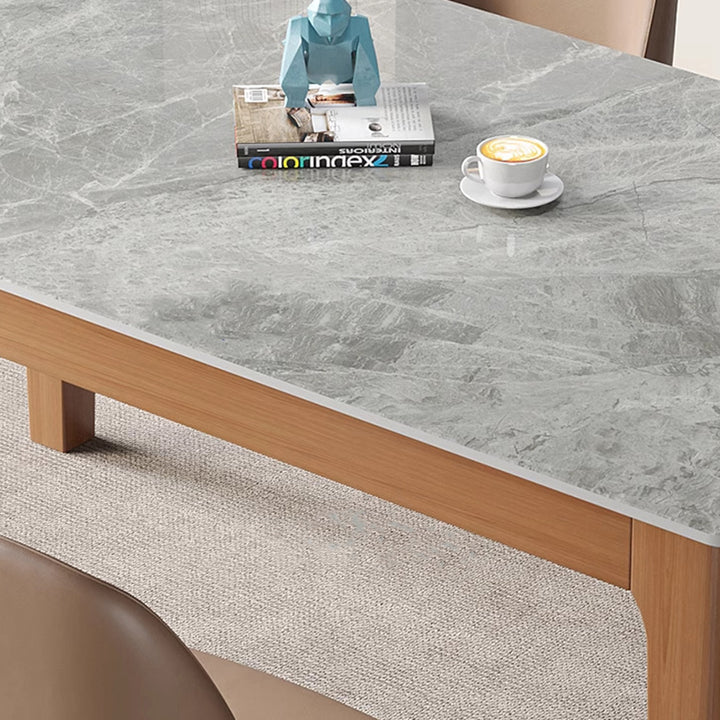 Contemporary Nordic Sintered Stone Rubberwood Rounded Rectangle Dining Table For 4 Seaters
