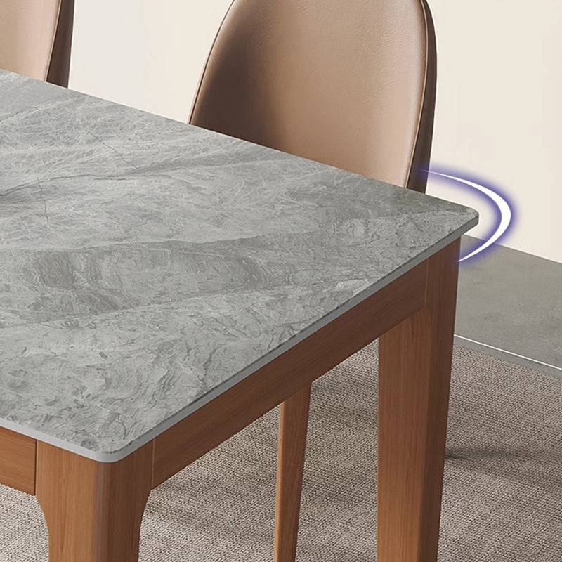 Contemporary Nordic Sintered Stone Rubberwood Rounded Rectangle Dining Table For 4 Seaters