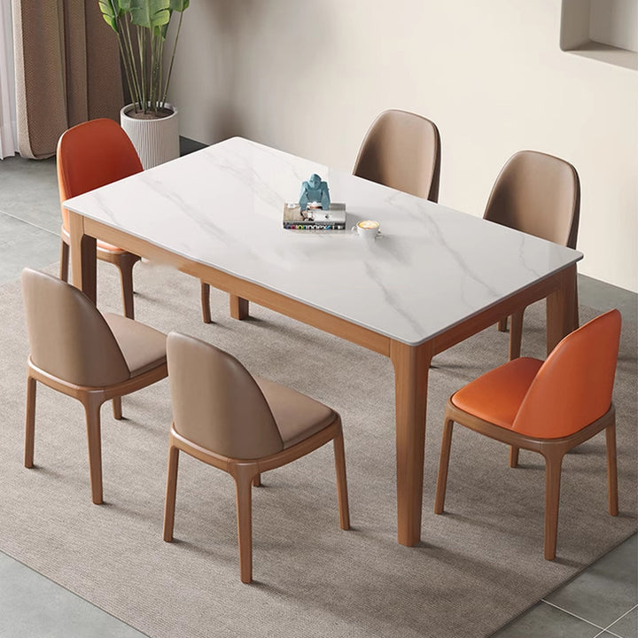 Contemporary Nordic Sintered Stone Rubberwood Rounded Rectangle Dining Table For 4 Seaters